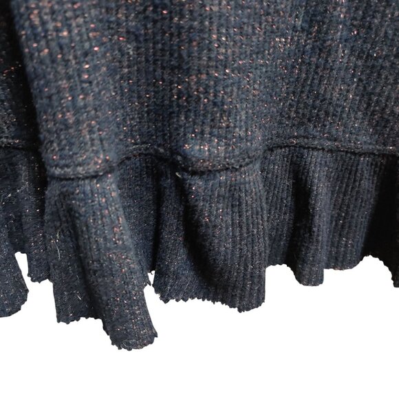 Anthropologie Postmark XS S Navy Metallic Ruffle Cowl Neck Asymmetrical Sweater - Picture 12 of 13